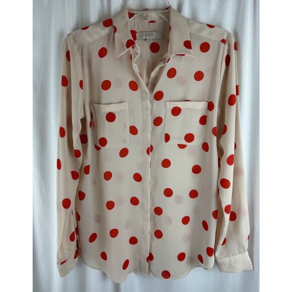 Ann Taylor LOFT Polka Dot Blouse, Nude & Orange, Sz: S, 55-43 - Picture 13 of 16